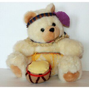 Vtg Kellytoy Indian Girl Teddy Bear Plush Stuffed Animal 9" Native American Rare